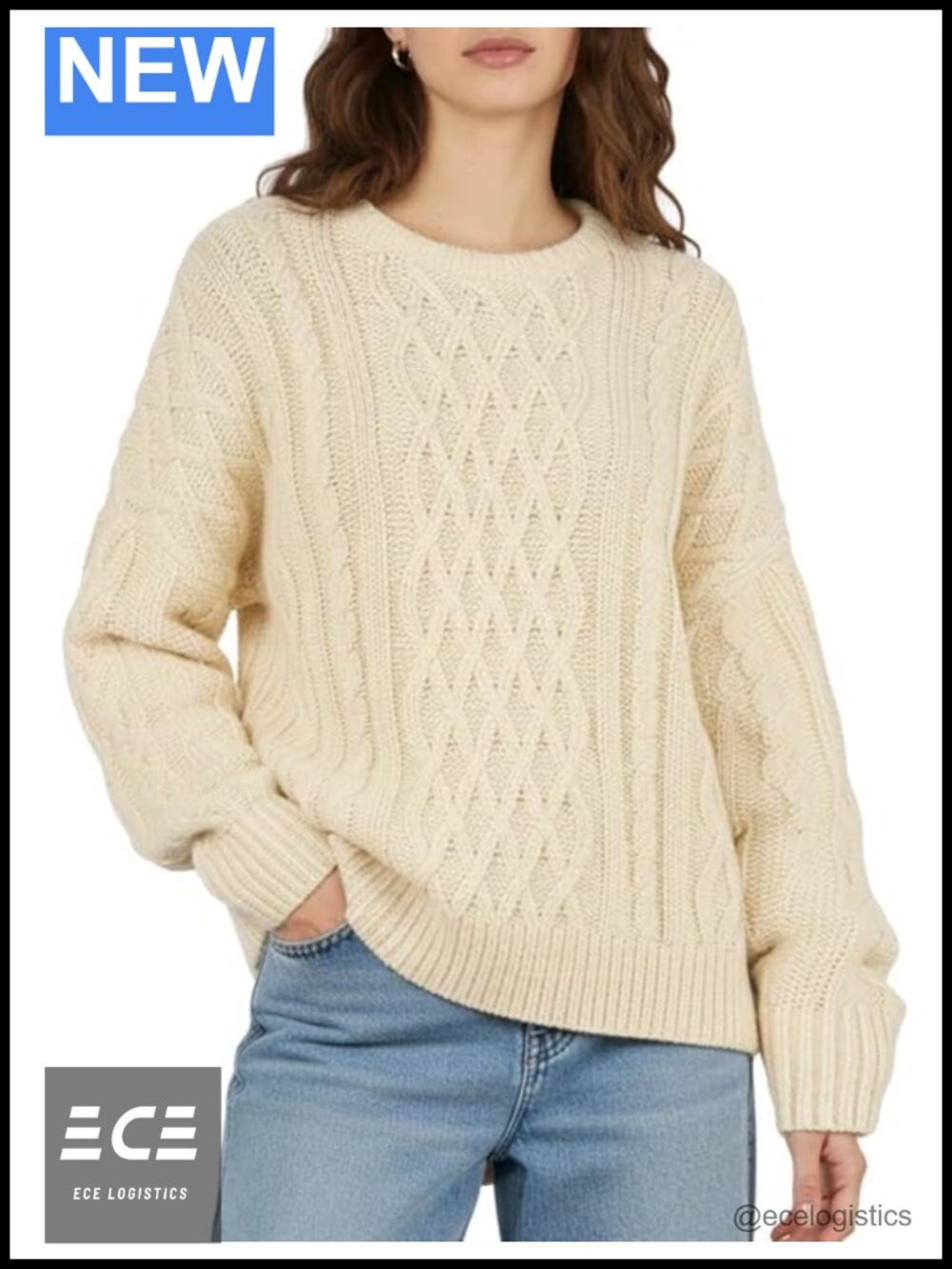 Women's Oversized Chunky Cable Knit Crewneck Sweater Long Sleeve Casual Pullover
